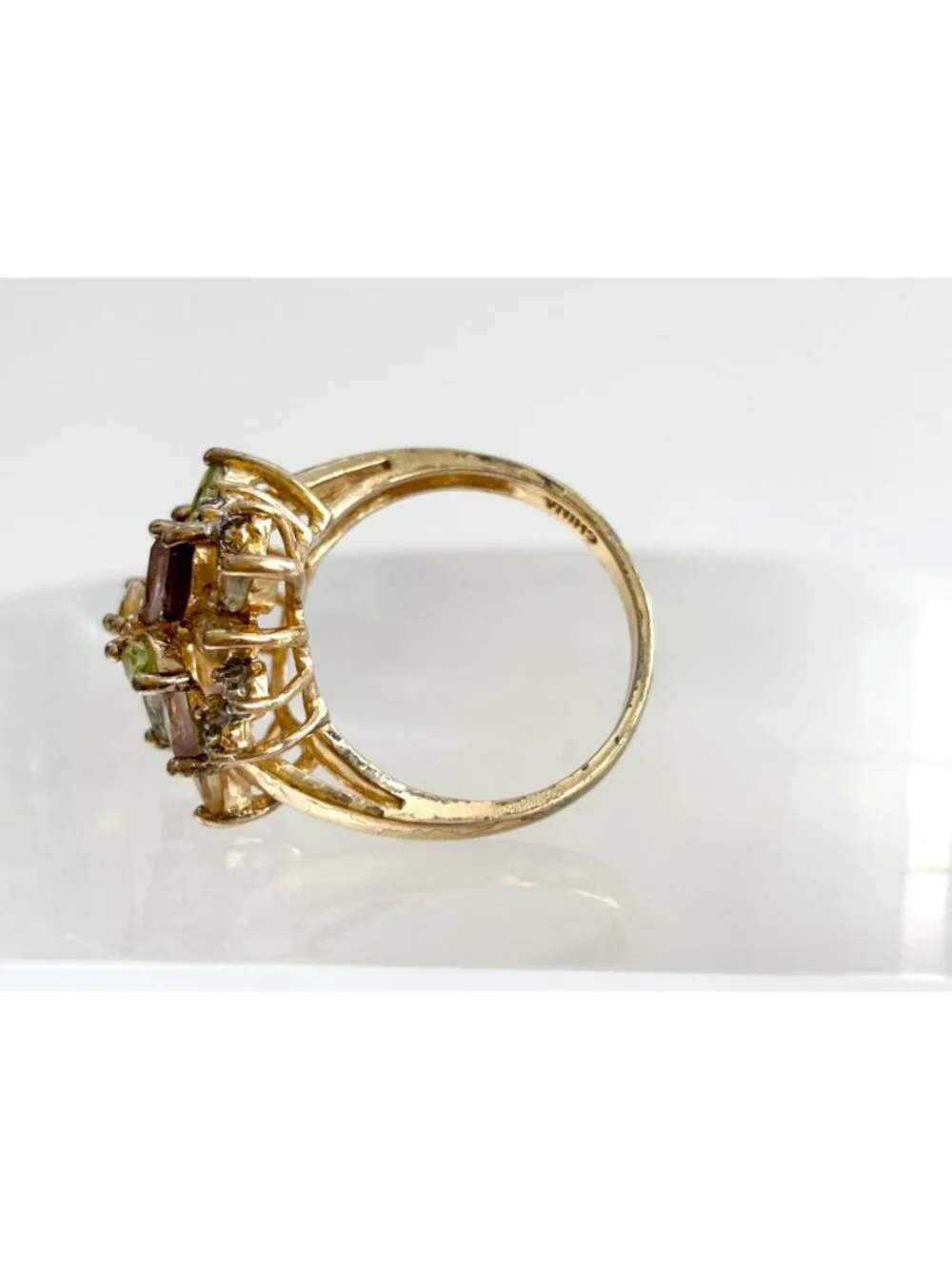 Rainbow Gemstone Vermeil Floral Sterling Silver 925 Vintage Ring - sz 8
